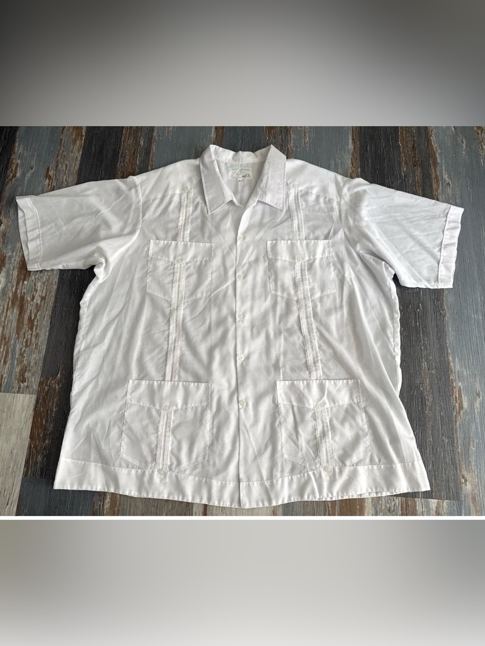 VTG Yucatan Mexico Guayabera Shirt Mens 48 3XL White Button Down Cigar Pockets